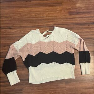 Chevron Patterned Sweater - Pink, Black, and White